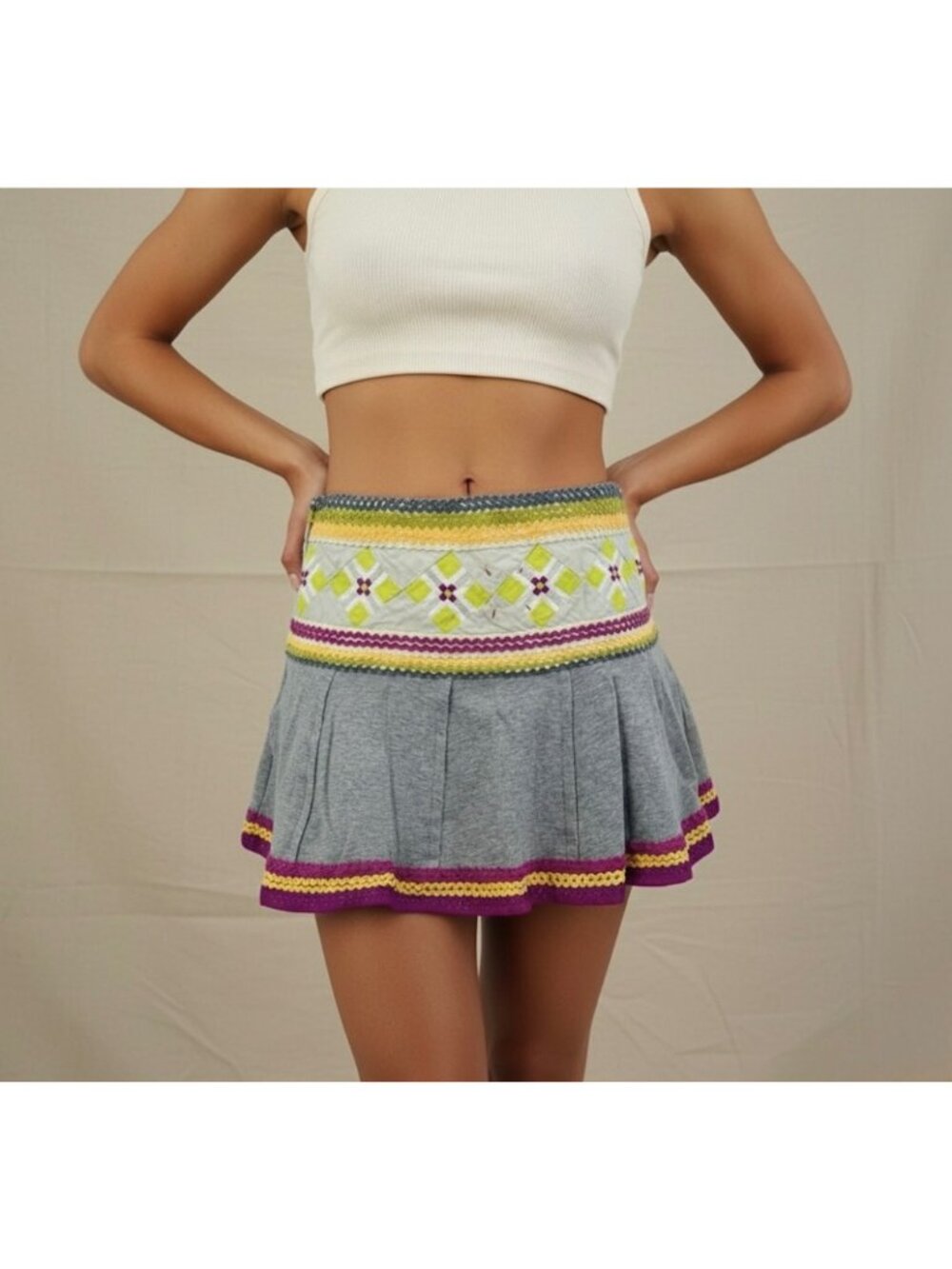 VTG Free People Archival 2004 Eagle Tag Mini Skirt 6| Y2K Indie Sleaze Boho Luxe - Picture 9 of 16